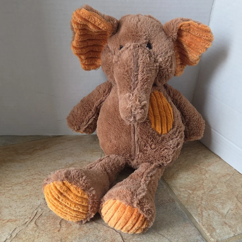 Pier 1 Brown and Orange Stuffed Elephant